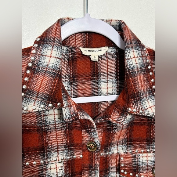 EESOME Plaid Western Studded Fringe Button Up Shirt Jacket - Picture 8 of 14